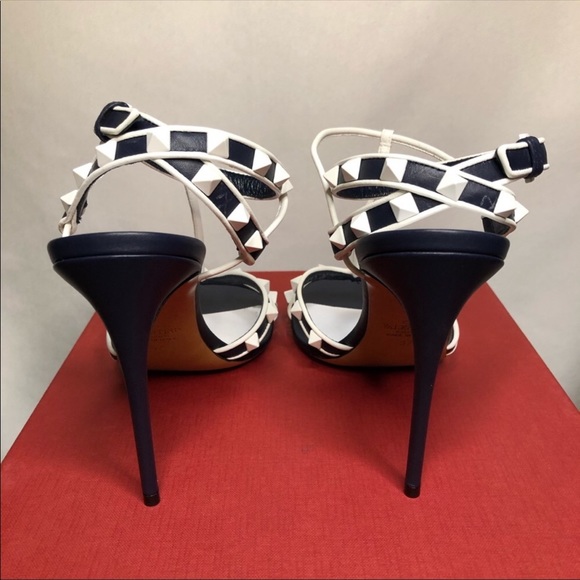 VALENTINO Rockstud Strappy Heel Sandals Blue Sz 37 - Picture 5 of 8